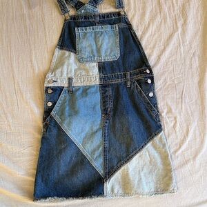 GAP Kids Denim Patchwork Overall Dress Blue and Light Blue